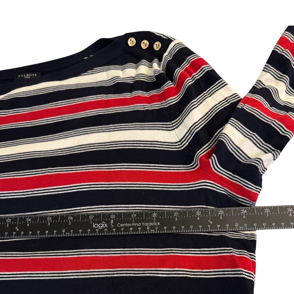 Talbots Womens 2X Nautical Striped Sweater Navy/Red/White Gold Buttons Preppy - Picture 7 of 10